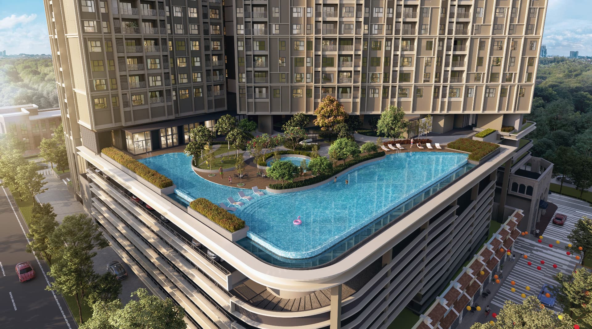The Aldenz swimming pool and landscaped facilities deck